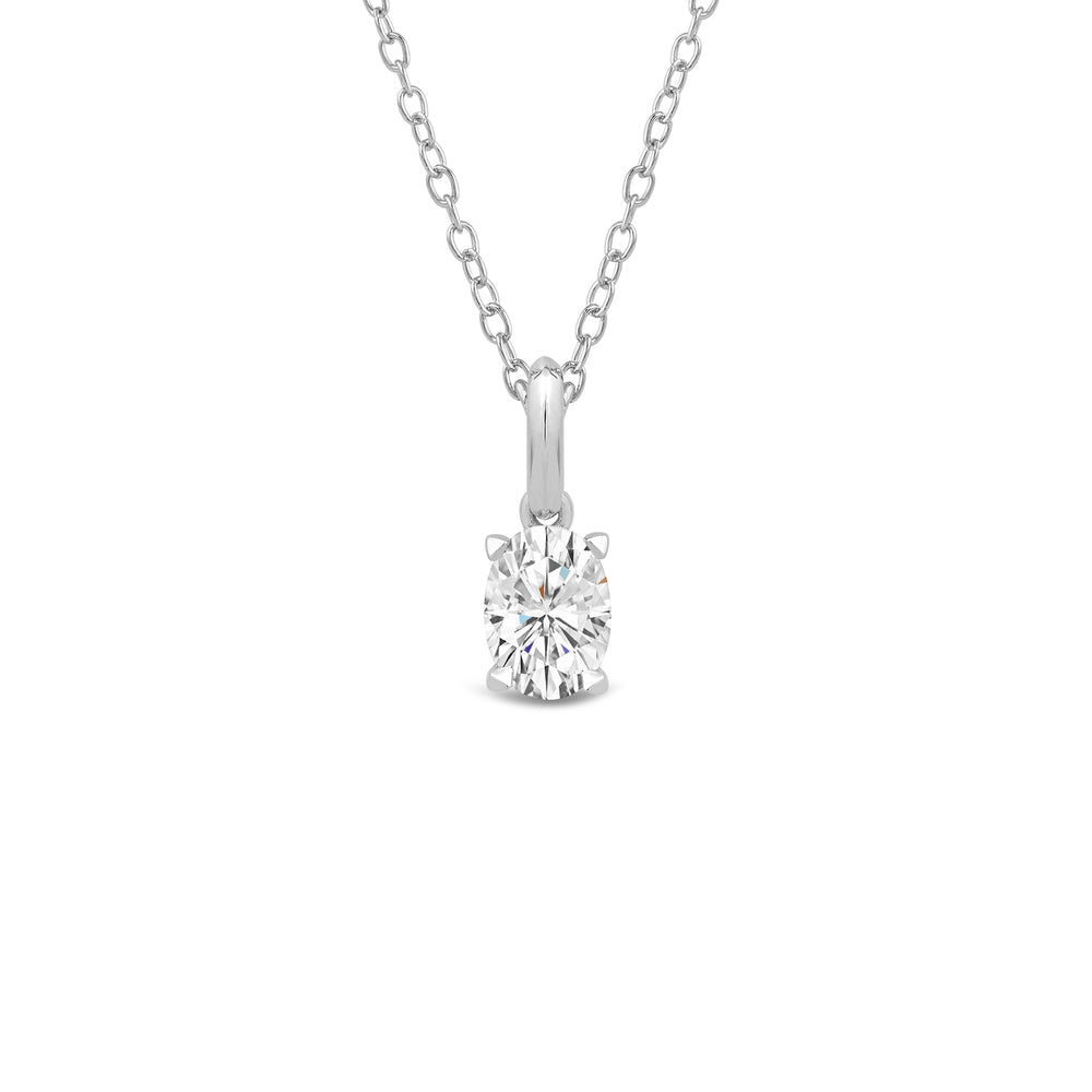 Knife-Edge Bale Oval Lab Created Diamond Solitaire Pendant with 14KT White Gold / Lab / 1 Cut Diamond in 14KT White Gold / Lab / 1 view 1