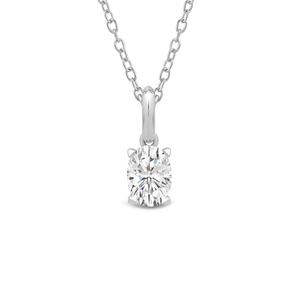 Knife-Edge Bale Oval Lab Created Diamond Solitaire Pendant with 14KT White Gold / Lab / 1 Cut Diamond in 14KT White Gold / Lab / 1 view 4