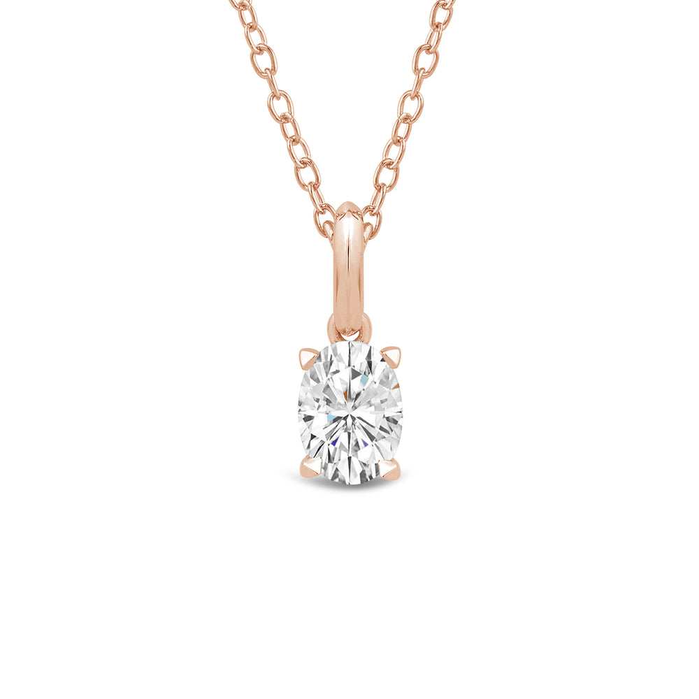 Knife-Edge Bale Oval Lab Created Diamond Solitaire Pendant with 14KT Rose Gold / Lab / 1 Cut Diamond in 14KT Rose Gold / Lab / 1 view 4