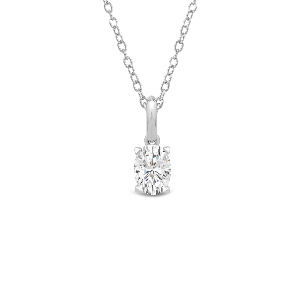 Knife-Edge Bale Oval Lab Created Diamond Solitaire Pendant with 14KT White Gold / Lab / 1 1/2 Cut Diamond in 14KT White Gold / Lab / 1 1/2 view 1