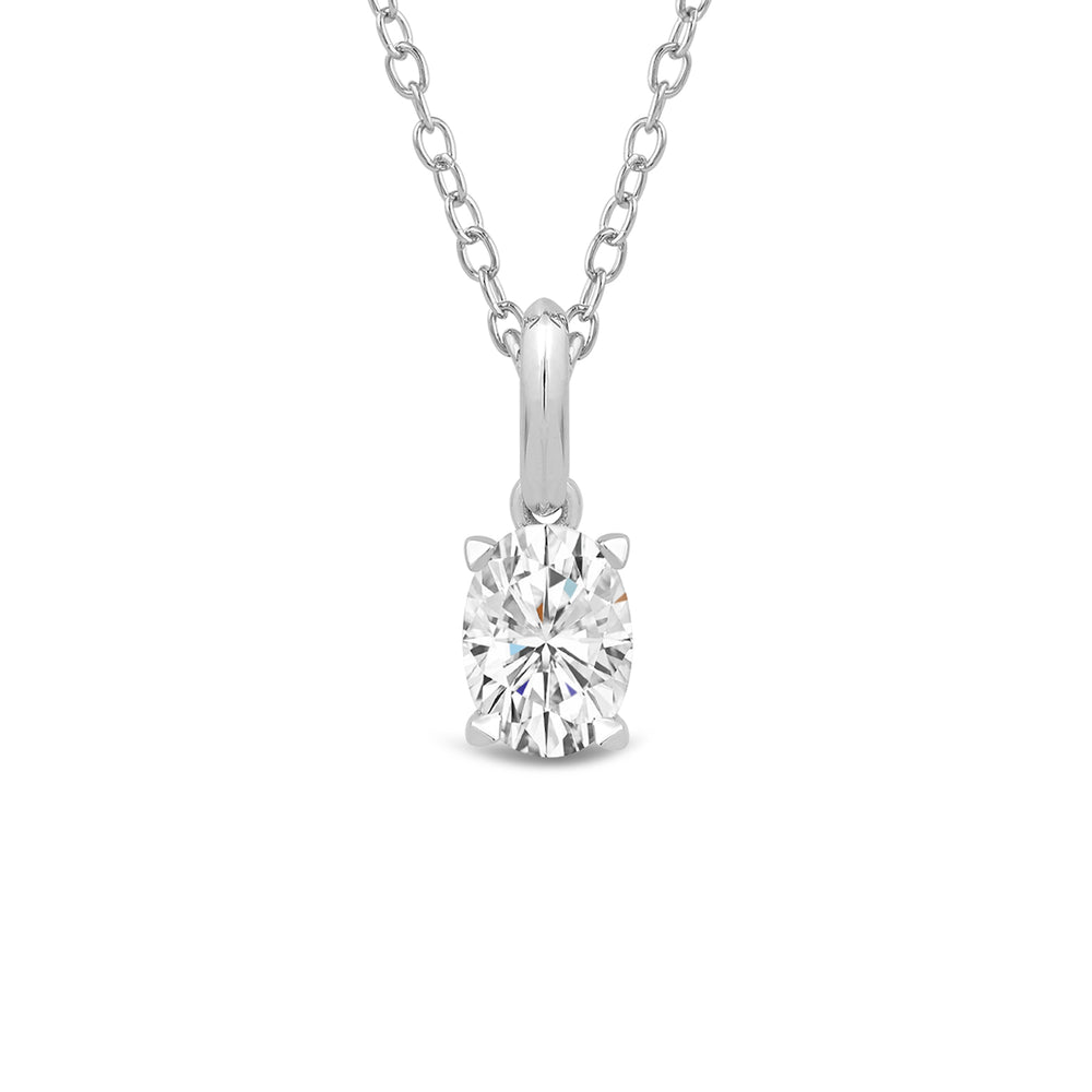 Knife-Edge Bale Oval Lab Created Diamond Solitaire Pendant with 14KT White Gold / Lab / 1 1/2 Cut Diamond in 14KT White Gold / Lab / 1 1/2 view 4
