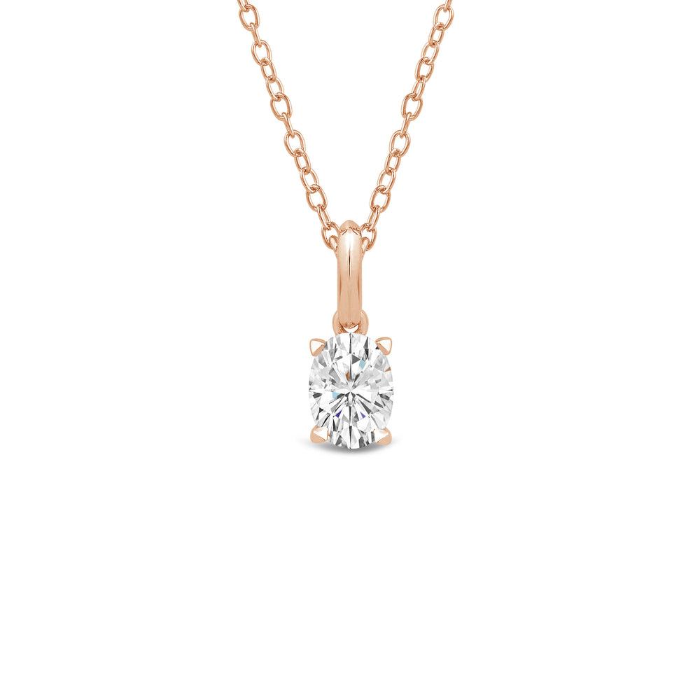 Knife-Edge Bale Oval Lab Created Diamond Solitaire Pendant with 14KT Rose Gold / Lab / 1 1/2 Cut Diamond in 14KT Rose Gold / Lab / 1 1/2 view 1