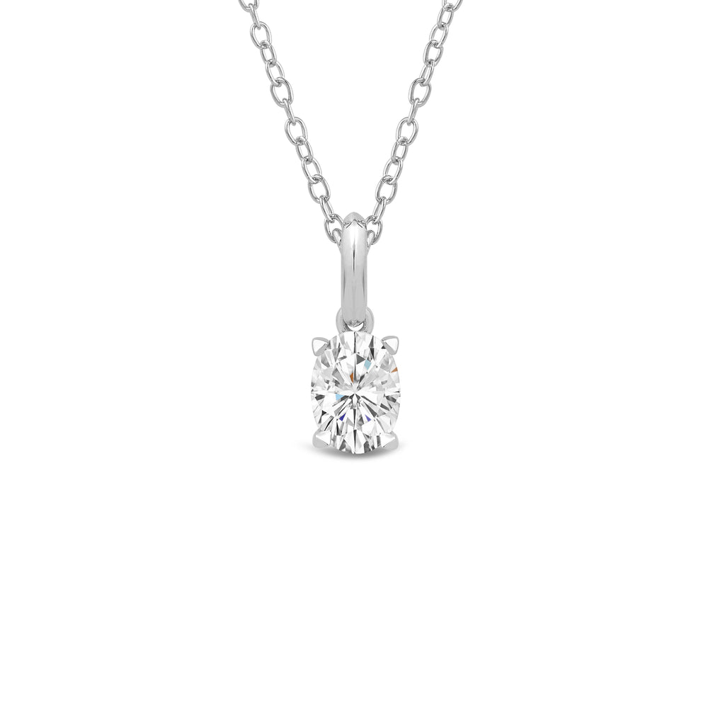Knife-Edge Bale Oval Lab Created Diamond Solitaire Pendant with 14KT White Gold / Lab / 2 Cut Diamond in 14KT White Gold / Lab / 2 view 1