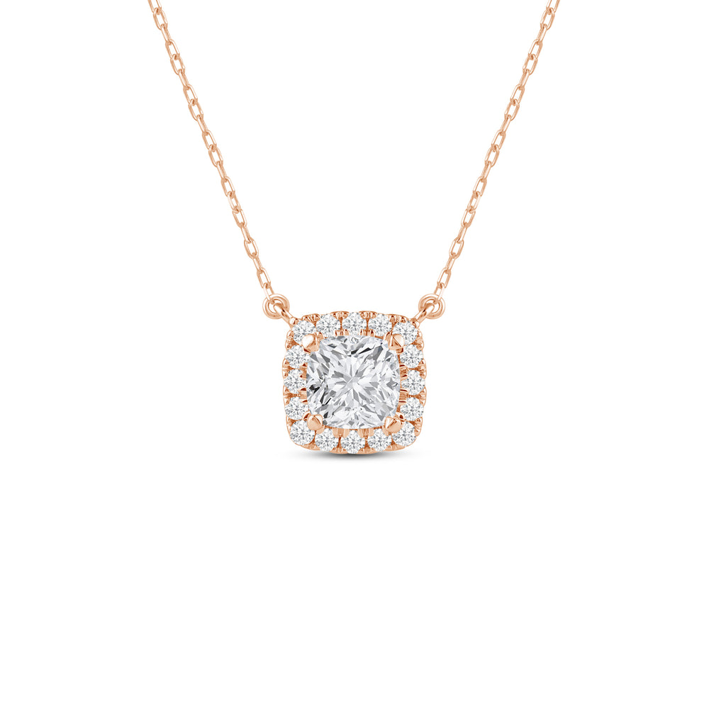Halo Cushion Lab Created Diamond Necklace with 14KT Rose Gold / Lab / 1 1/4 Cut Diamond in 14KT Rose Gold / Lab / 1 1/4 view 1