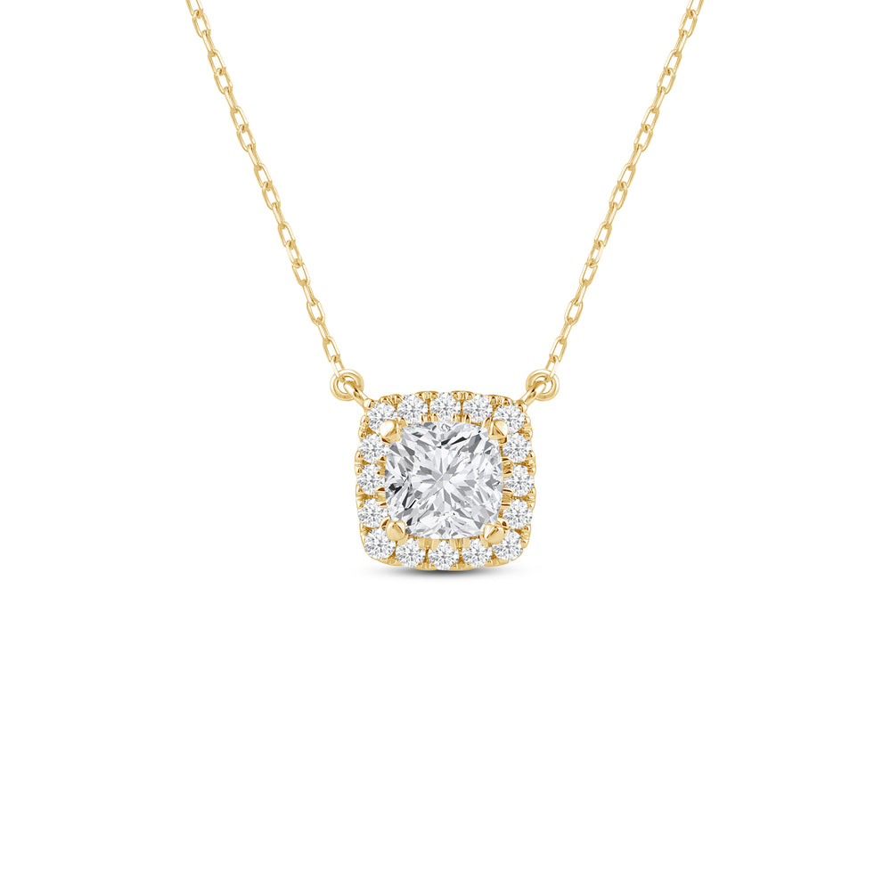 Halo Cushion Lab Created Diamond Necklace with 14KT Yellow Gold / Lab / 1 1/4 Cut Diamond in 14KT Yellow Gold / Lab / 1 1/4 view 1