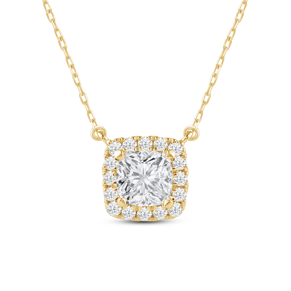 Halo Cushion Lab Created Diamond Necklace with 14KT Yellow Gold / Lab / 1 1/4 Cut Diamond in 14KT Yellow Gold / Lab / 1 1/4 view 4