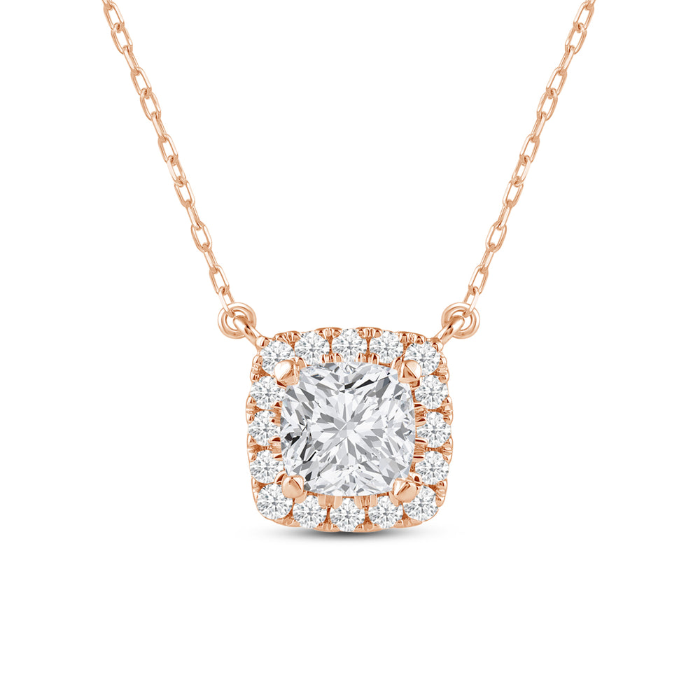 Halo Cushion Lab Created Diamond Necklace with 14KT Rose Gold / Lab / 1 1/4 Cut Diamond in 14KT Rose Gold / Lab / 1 1/4 view 4