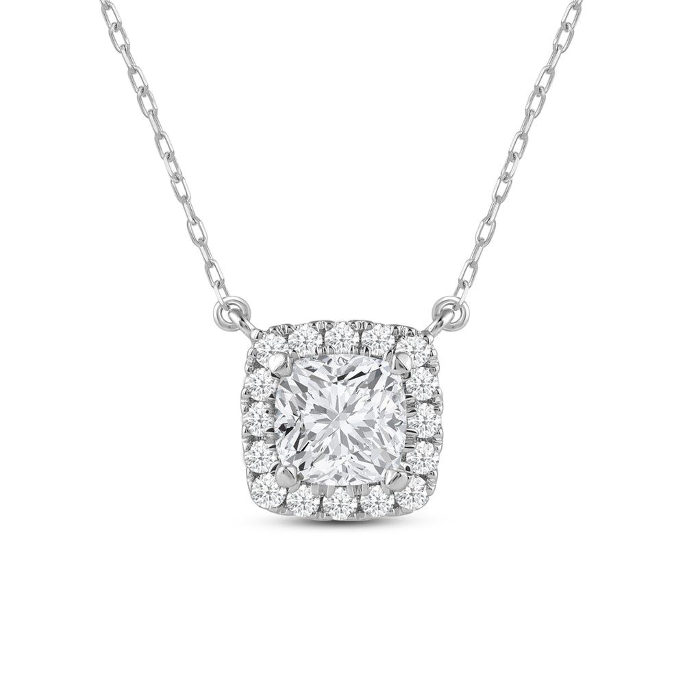 Halo Cushion Lab Created Diamond Necklace with 14KT White Gold / Lab / 1 1/4 Cut Diamond in 14KT White Gold / Lab / 1 1/4 view 4