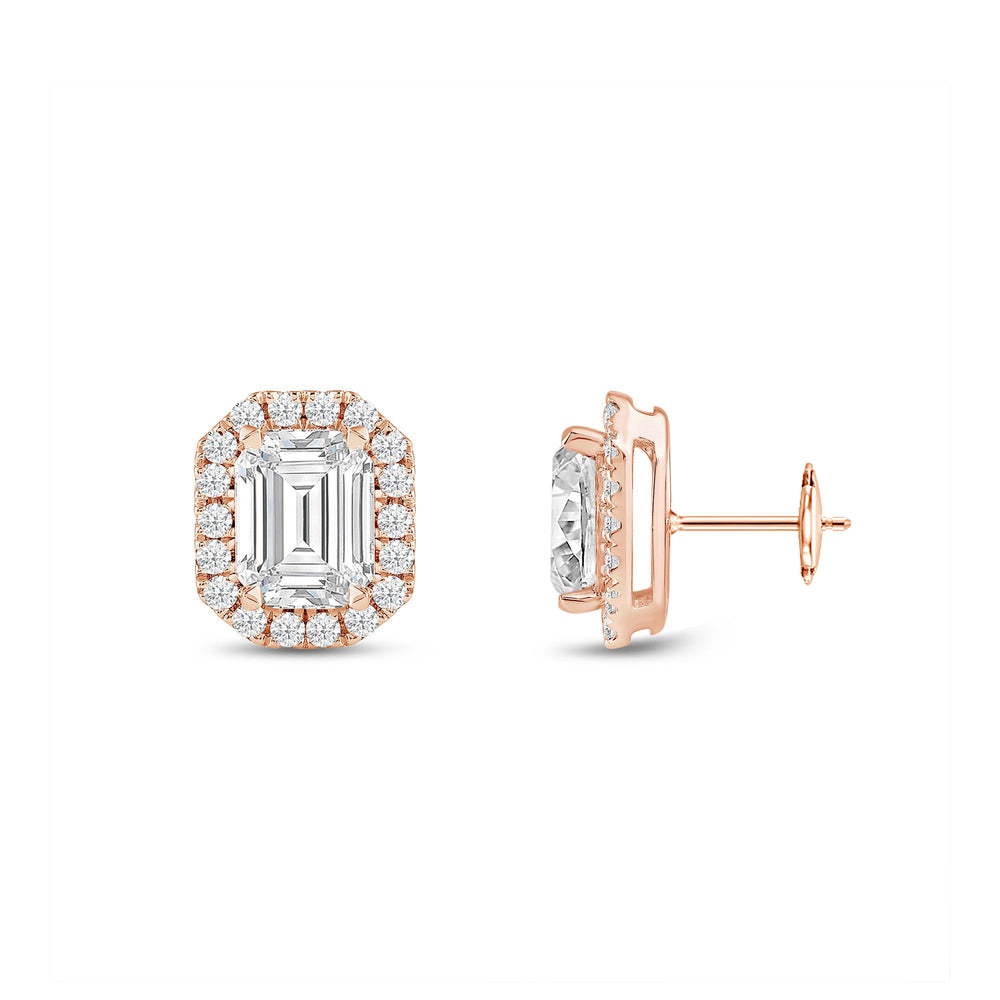 Emerald Diamond Halo Earrings with 14KT Rose Gold / Lab / 2 1/3 Cut Diamond in 14KT Rose Gold / Lab / 2 1/3 view 5
