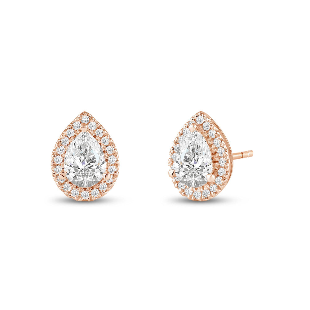 Pear Diamond Halo Earrings with 14KT Rose Gold / Lab / 4 3/4 Cut Diamond in 14KT Rose Gold / Lab / 4 3/4 view 1