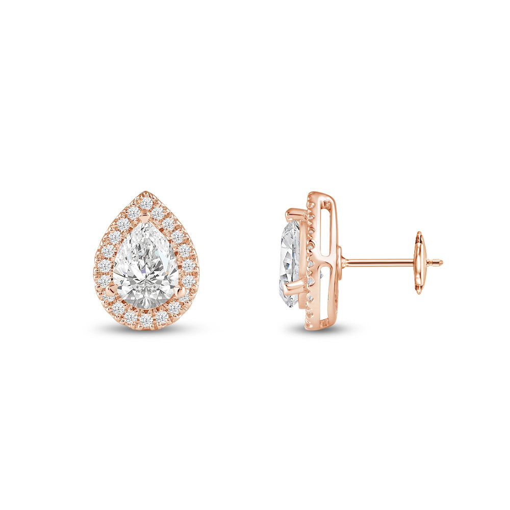 Pear Diamond Halo Earrings with 14KT Rose Gold / Lab / 3 1/2 Cut Diamond in 14KT Rose Gold / Lab / 3 1/2 view 5
