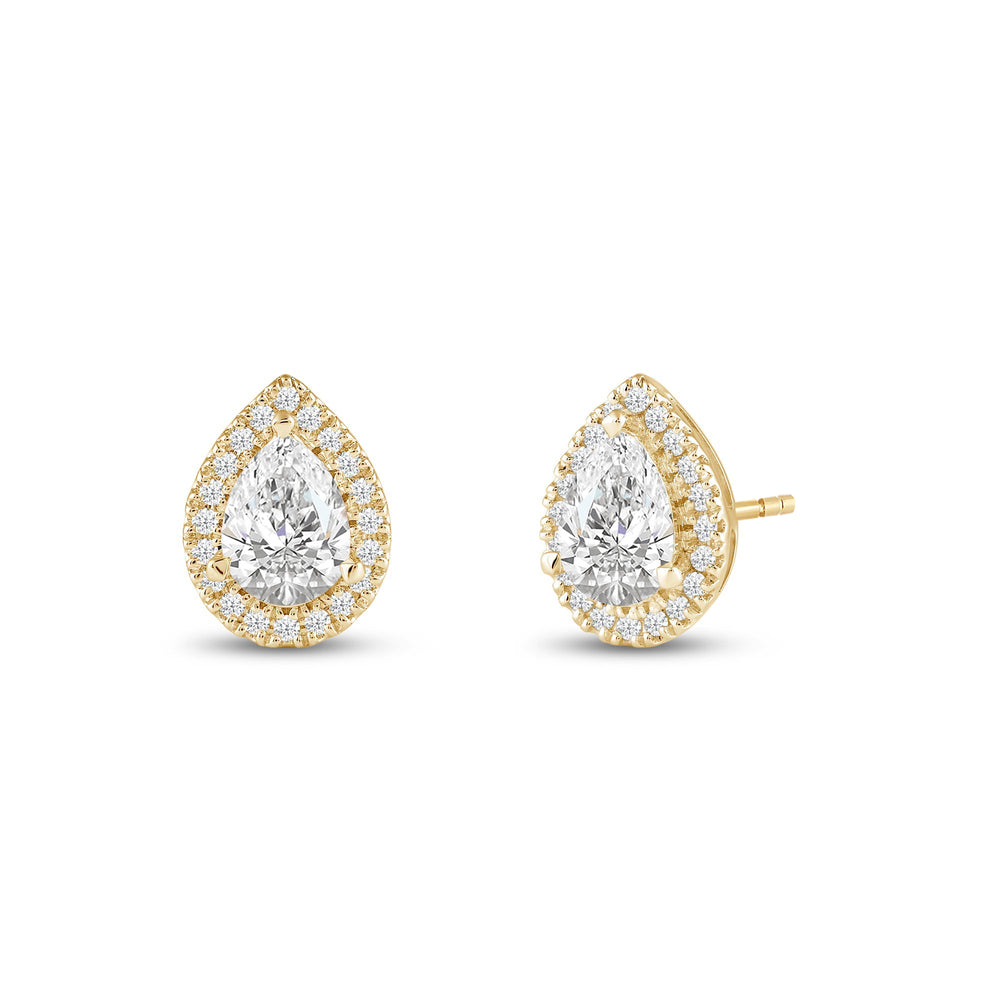 Pear Diamond Halo Earrings with 14KT Yellow Gold / Lab / 3 1/2 Cut Diamond in 14KT Yellow Gold / Lab / 3 1/2 view 1