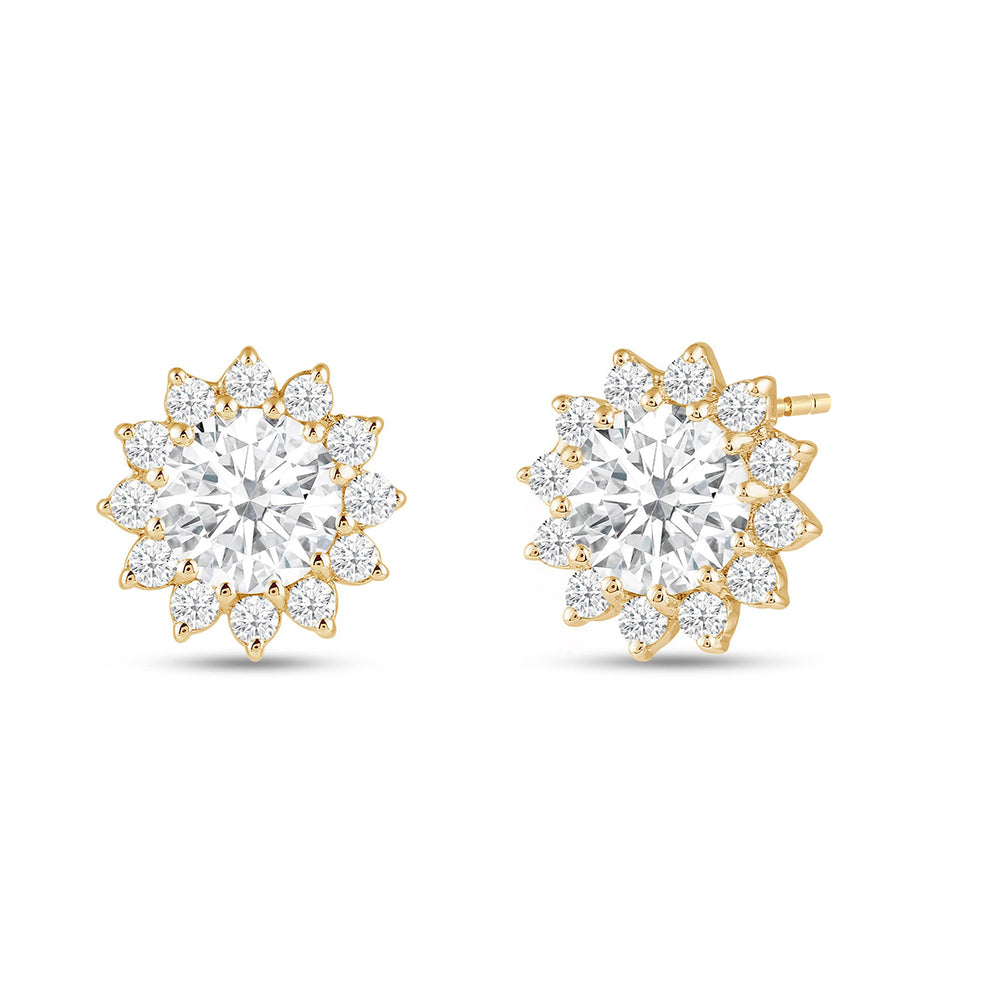 Flower Halo Diamond Earrings with 14KT Yellow Gold / Lab / 3 3/4 Cut Diamond in 14KT Yellow Gold / Lab / 3 3/4 view 1