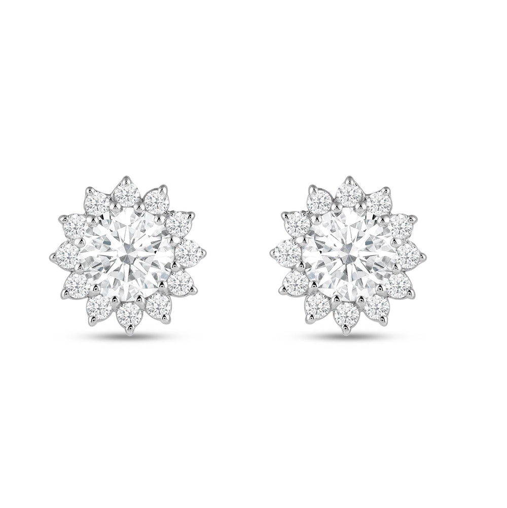 Flower Halo Diamond Earrings with 14KT White Gold / Lab / 3 3/4 Cut Diamond in 14KT White Gold / Lab / 3 3/4 view 4