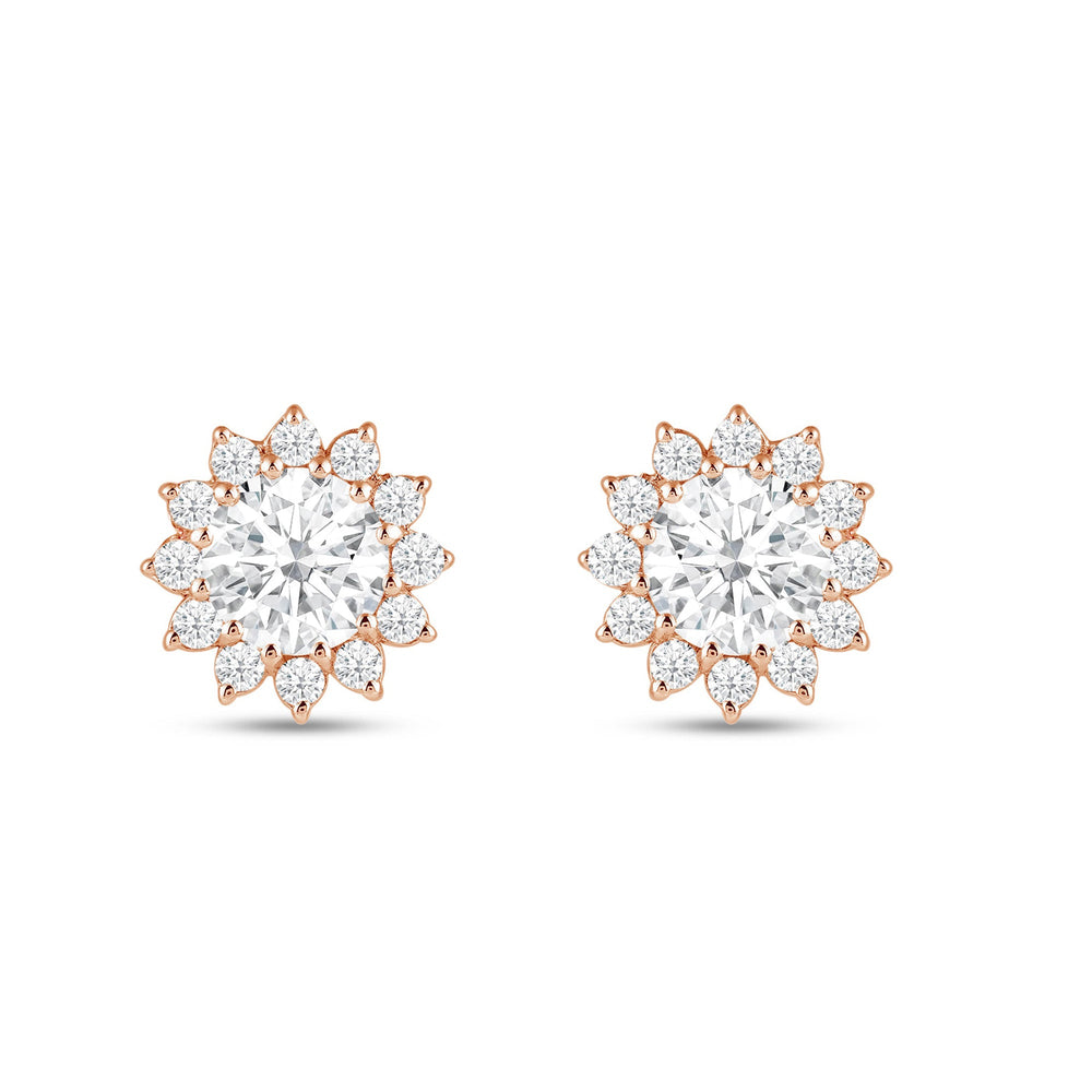 Flower Halo Diamond Earrings with 14KT Rose Gold / Lab / 2 1/2 Cut Diamond in 14KT Rose Gold / Lab / 2 1/2 view 5