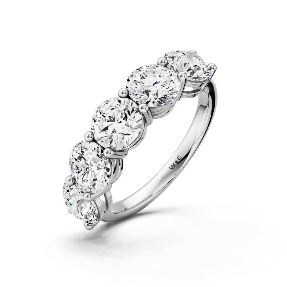 Five Stone Round Diamond Anniversary Ring (F/G SI+) with Platinum / Natural / 3 Cut Diamond in 14KT Platinum / Natural / 3 view 5