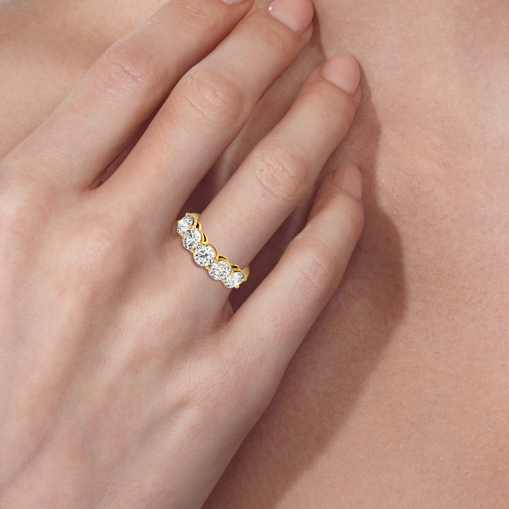 Five Stone Round Diamond Anniversary Ring (F/G SI+) with 18KT Yellow Gold / Natural / 4 Cut Diamond in 14KT Yellow Gold / Natural / 4 view 2