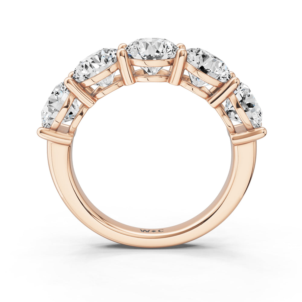 Five Stone Round Diamond Anniversary Ring (F/G SI+) with 18KT Rose Gold / Natural / 4 Cut Diamond in 14KT Rose Gold / Natural / 4 view 4