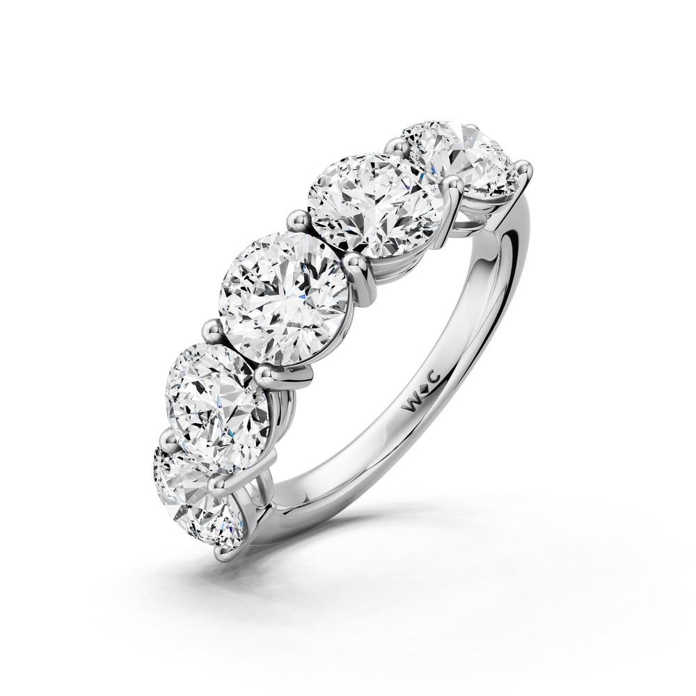 Five Stone Round Diamond Anniversary Ring (F/G SI+) with Platinum / Natural / 4 Cut Diamond in 14KT Platinum / Natural / 4 view 5