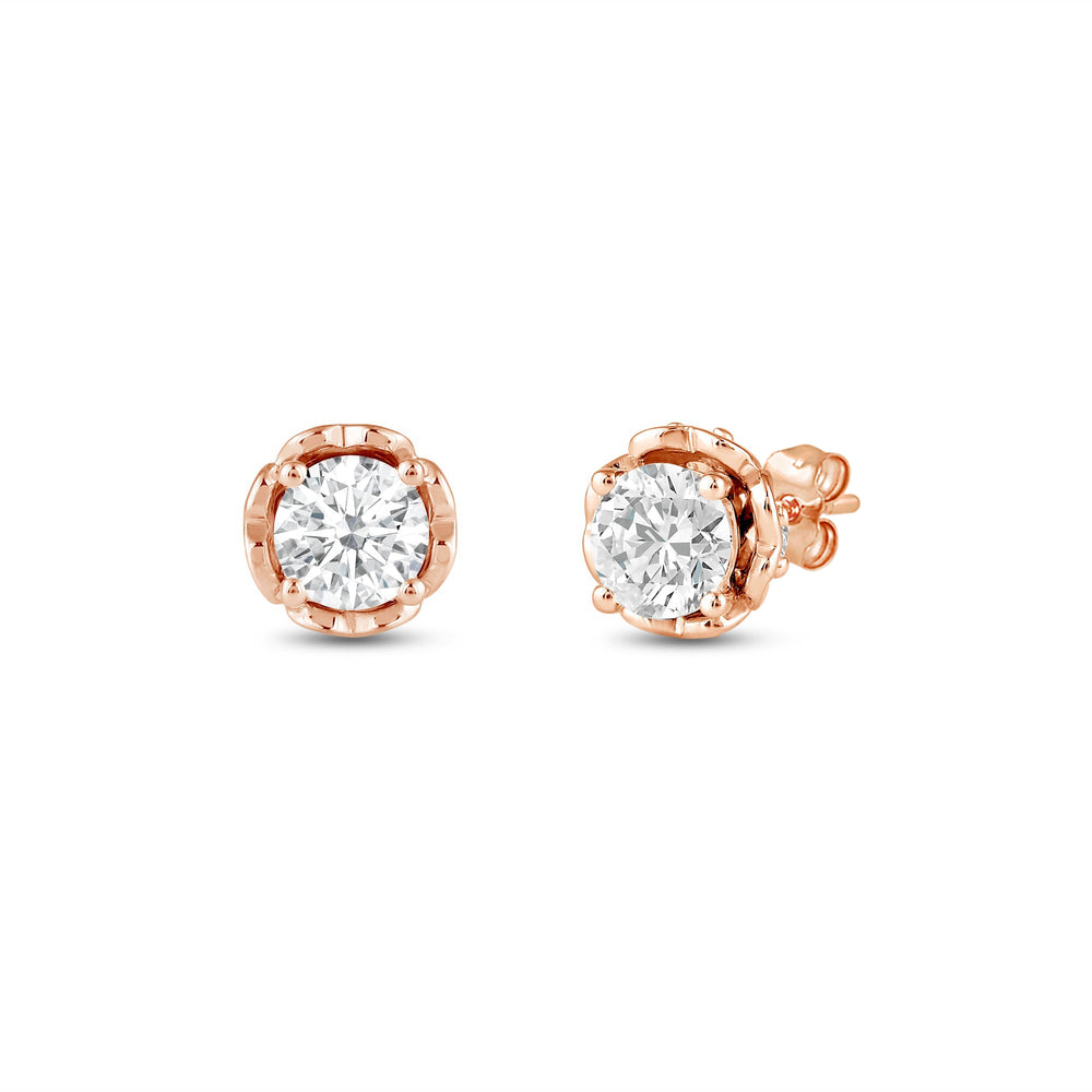 Four Prong Heart Basket Diamond Stud Earrings with 14KT Rose Gold / Lab / 1 Cut Diamond in 14KT Rose Gold / Lab / 1 view 1