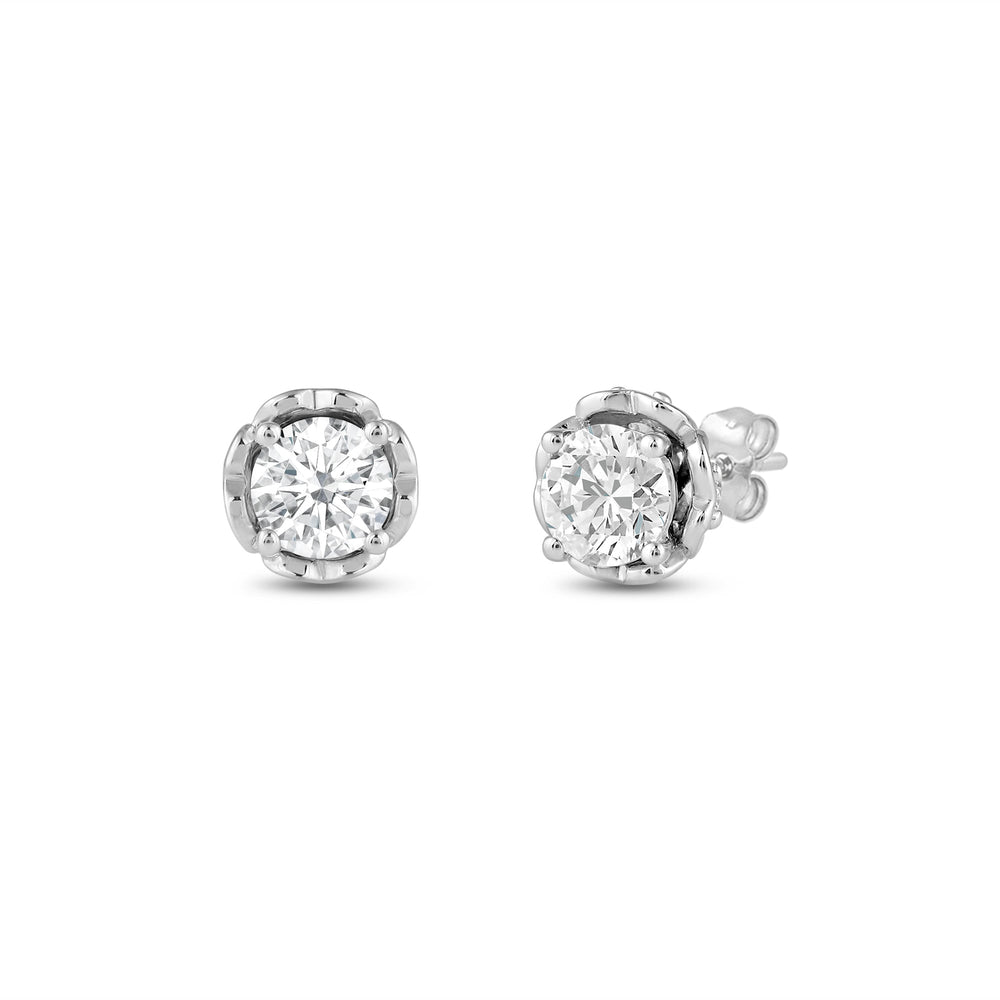 Four Prong Heart Basket Diamond Stud Earrings with 14KT White Gold / Lab / 1 Cut Diamond in 14KT White Gold / Lab / 1 view 1