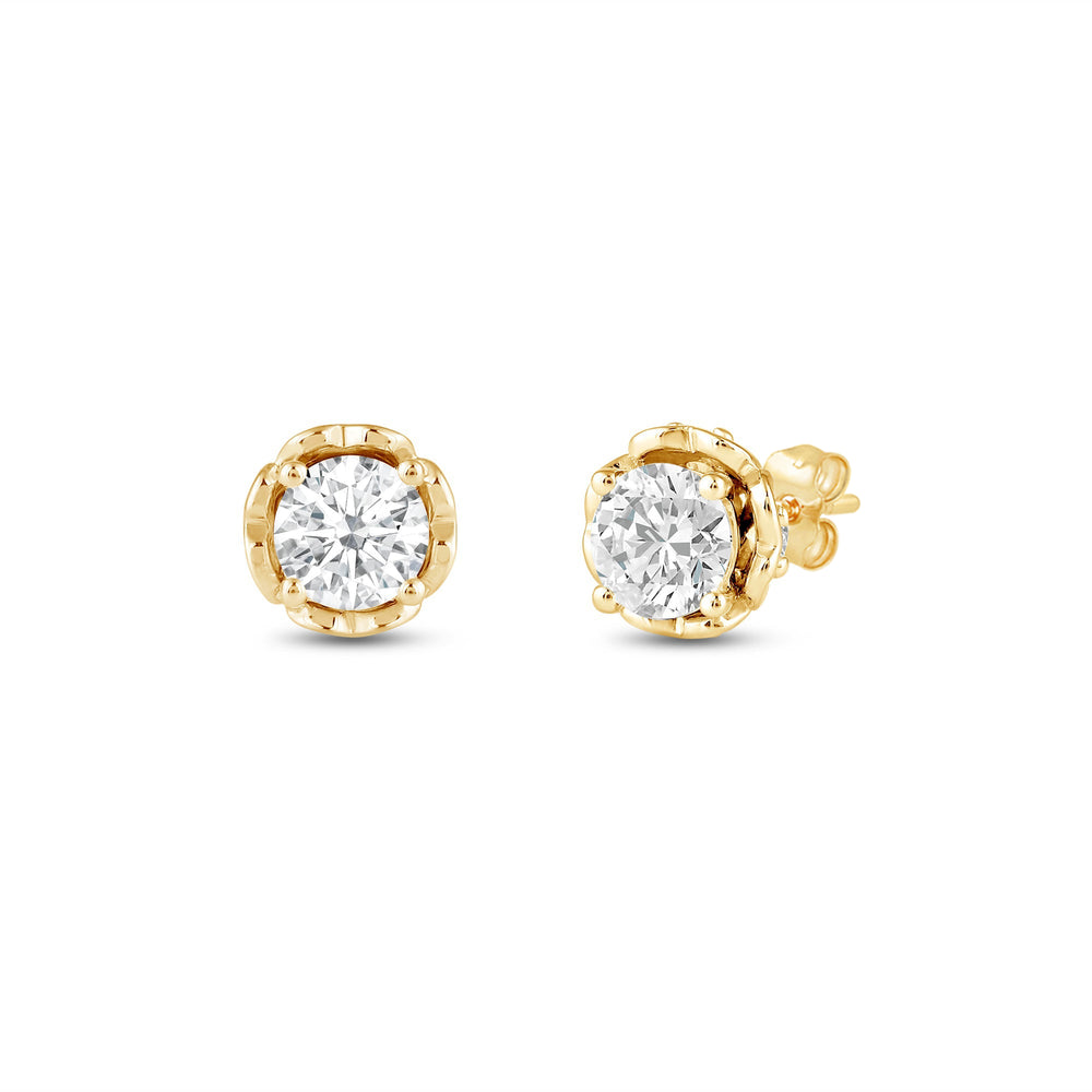 Four Prong Heart Basket Diamond Stud Earrings with 14KT Yellow Gold / Lab / 1 Cut Diamond in 14KT Yellow Gold / Lab / 1 view 1