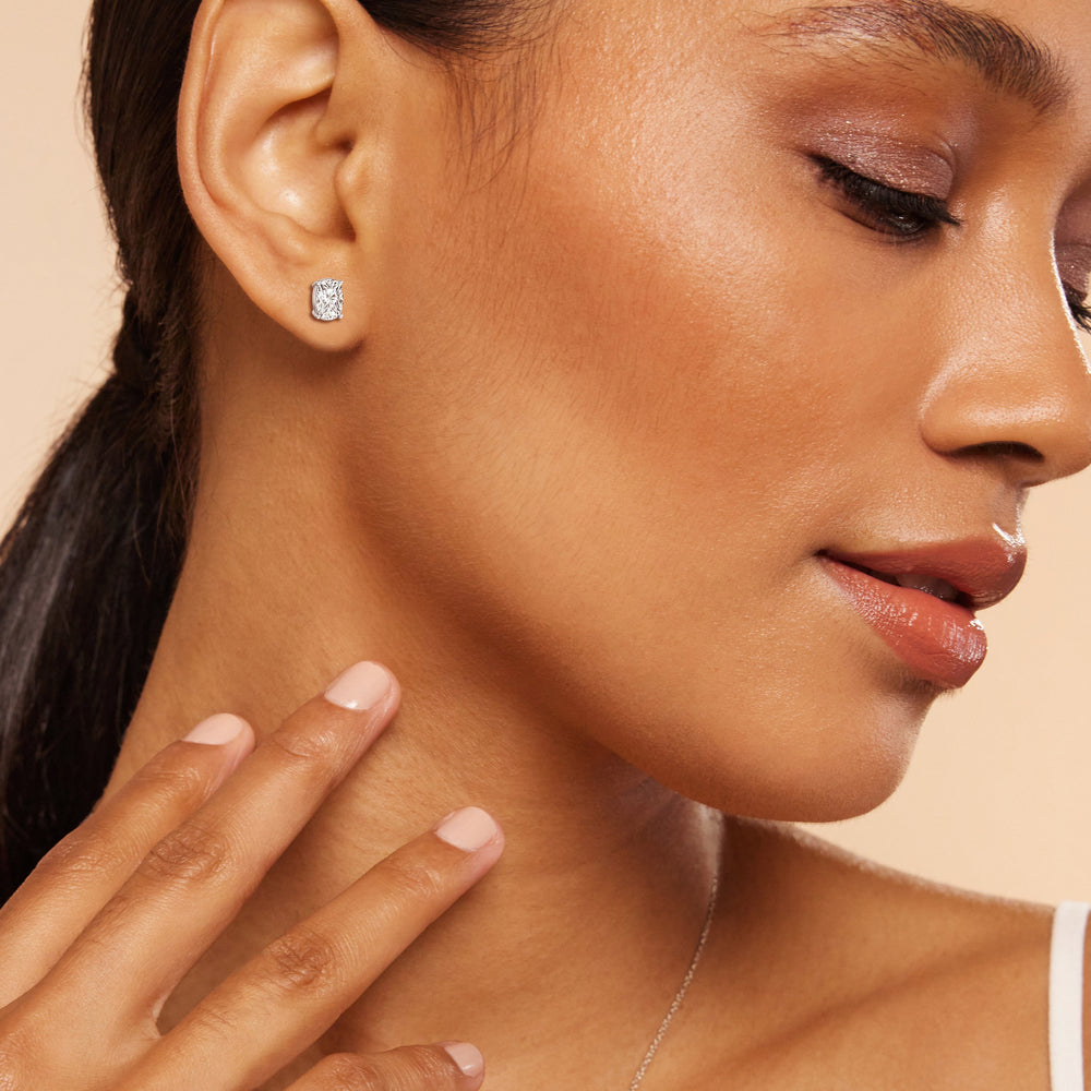 Classic Elongated Cushion Stud Earrings with 14KT Rose Gold / Lab / 1 1/2 Cut Diamond in 14KT Rose Gold / Lab / 1 1/2 view 2