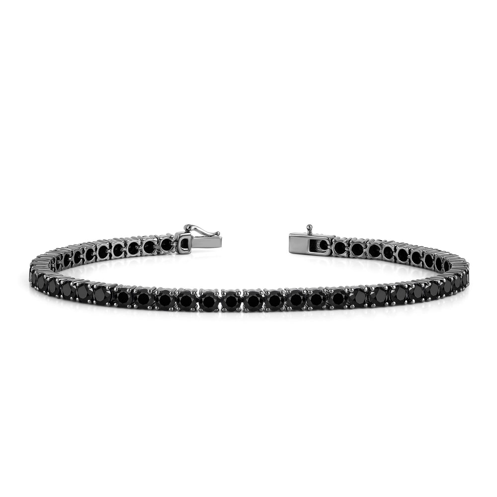Round Black Diamond Tennis Bracelet with 13 Cut Diamond in 14KT Sterling Silver view 1