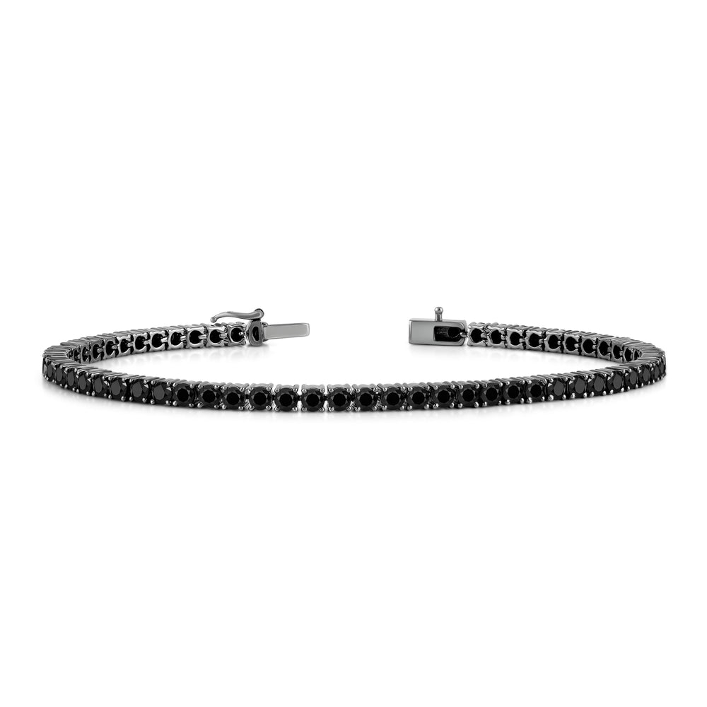 Round Black Diamond Tennis Bracelet with 10 Cut Diamond in 14KT Sterling Silver view 1
