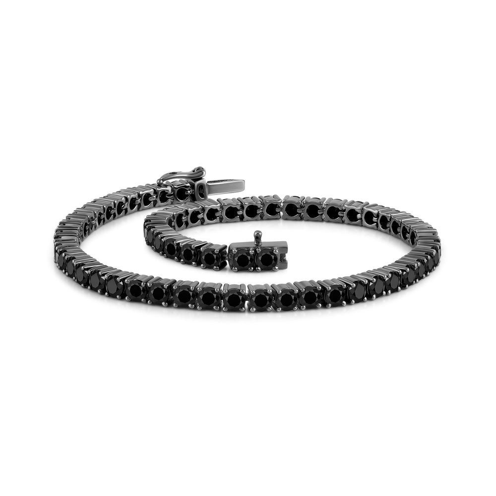 Round Black Diamond Tennis Bracelet with 10 Cut Diamond in 14KT Sterling Silver view 2