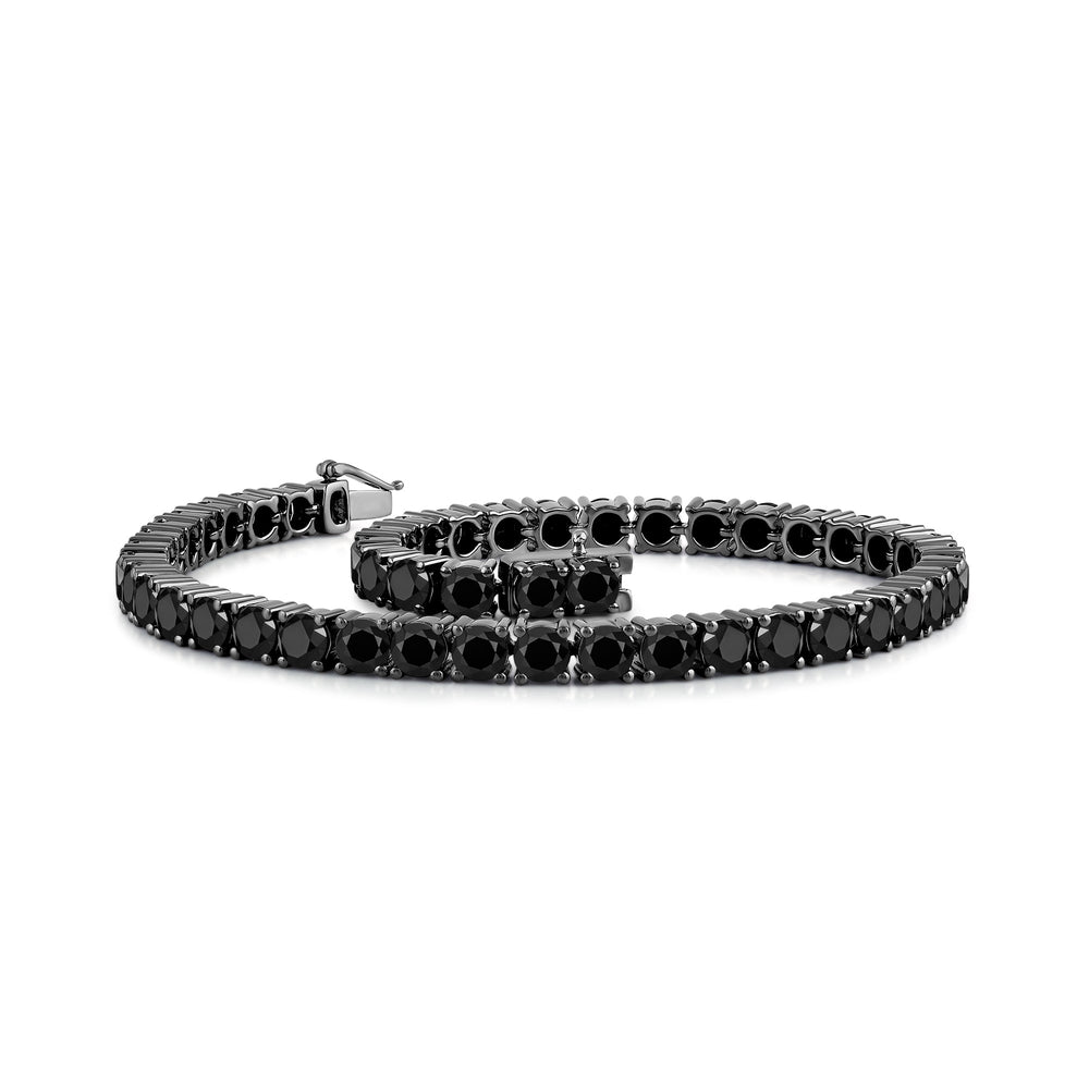 Round Black Diamond Tennis Bracelet with 16 Cut Diamond in 14KT Sterling Silver view 2