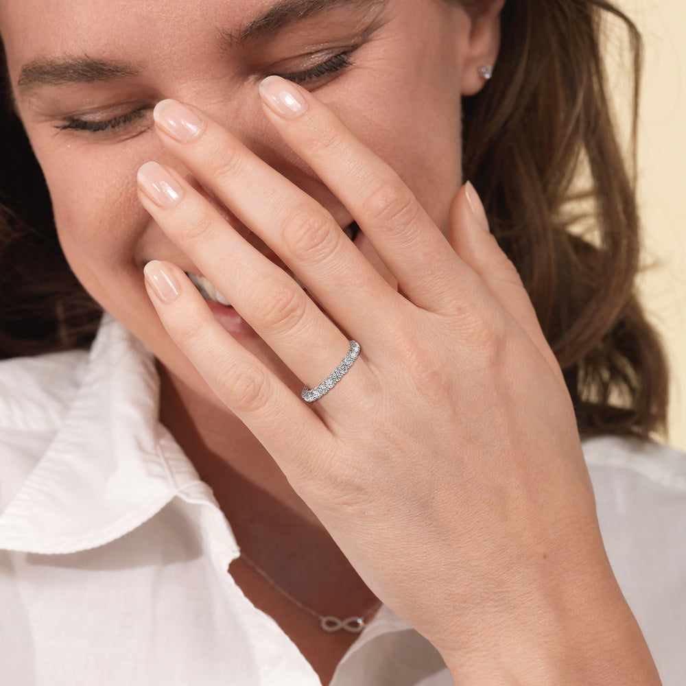 Model Wearing Dome Basket Diamond Eternity Ring view