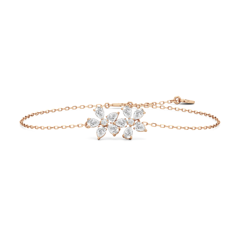 Daisy Duet Chain Bracelet with Lab Cut Diamond in 14KT Rose Gold view 2