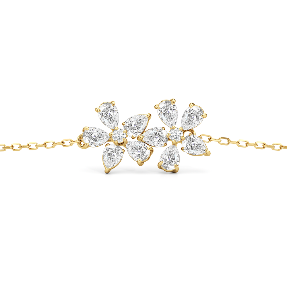 Daisy Duet Chain Bracelet with Lab Cut Diamond in 14KT Yellow Gold view 5