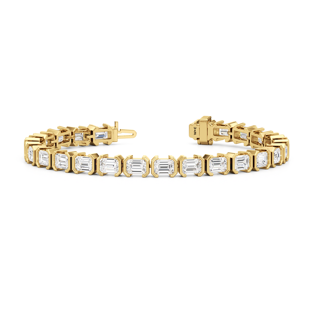 Half-Bezeled Emerald East-West Tennis Bracelet with 12 Cut Diamond in 14KT Yellow Gold view 2