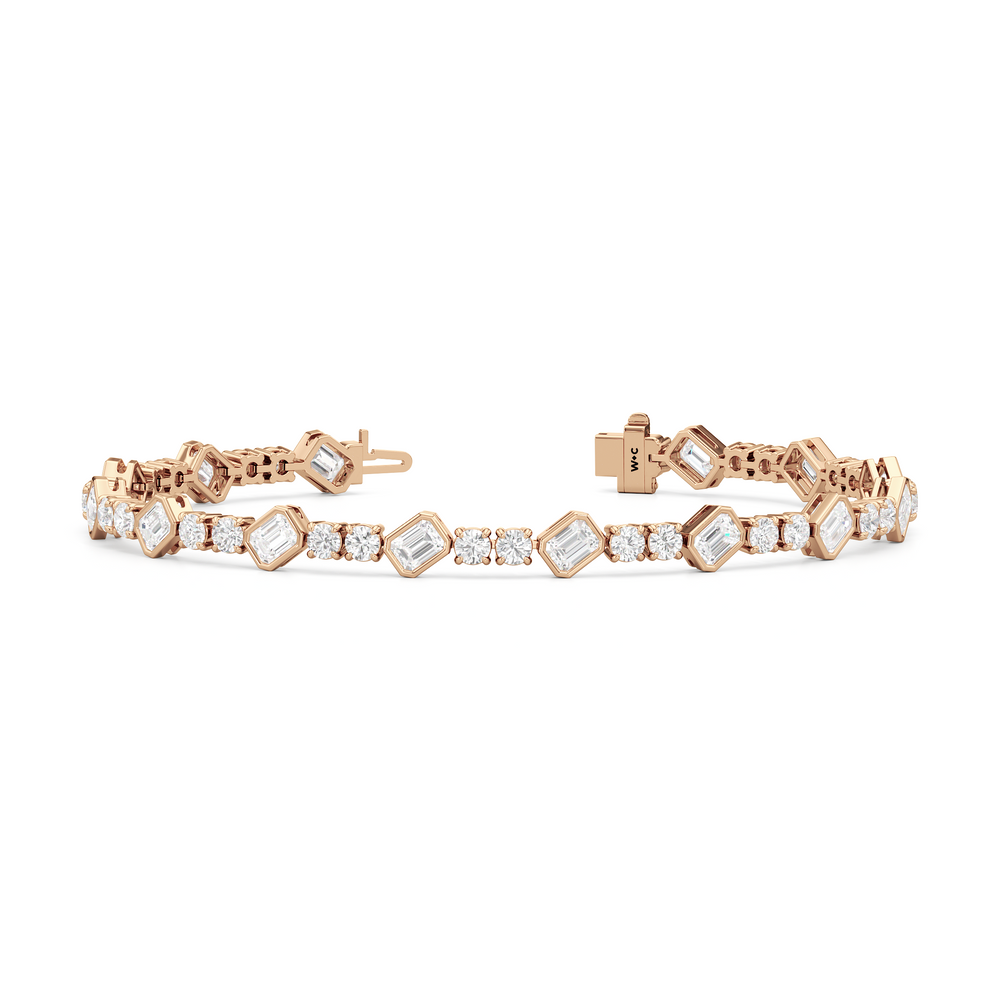 Stationed Emerald Bezel Set Tennis Bracelet with 7 Cut Diamond in 14KT Rose Gold view 2