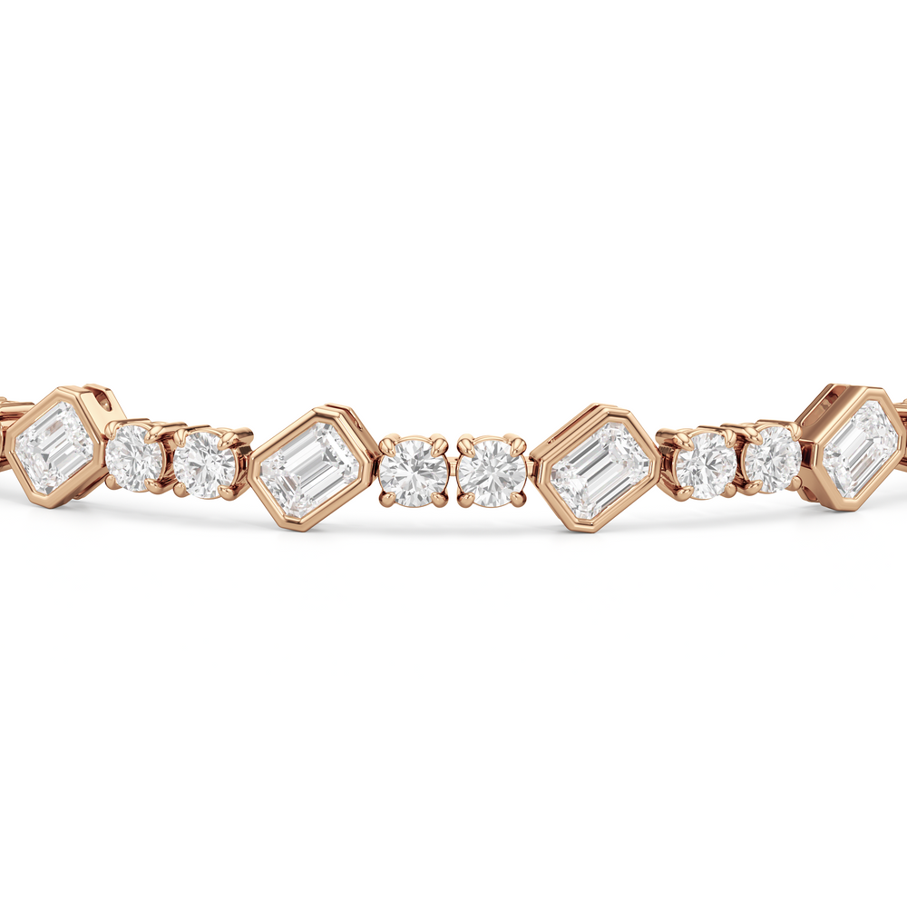 Stationed Emerald Bezel Set Tennis Bracelet with 7 Cut Diamond in 14KT Rose Gold view 6