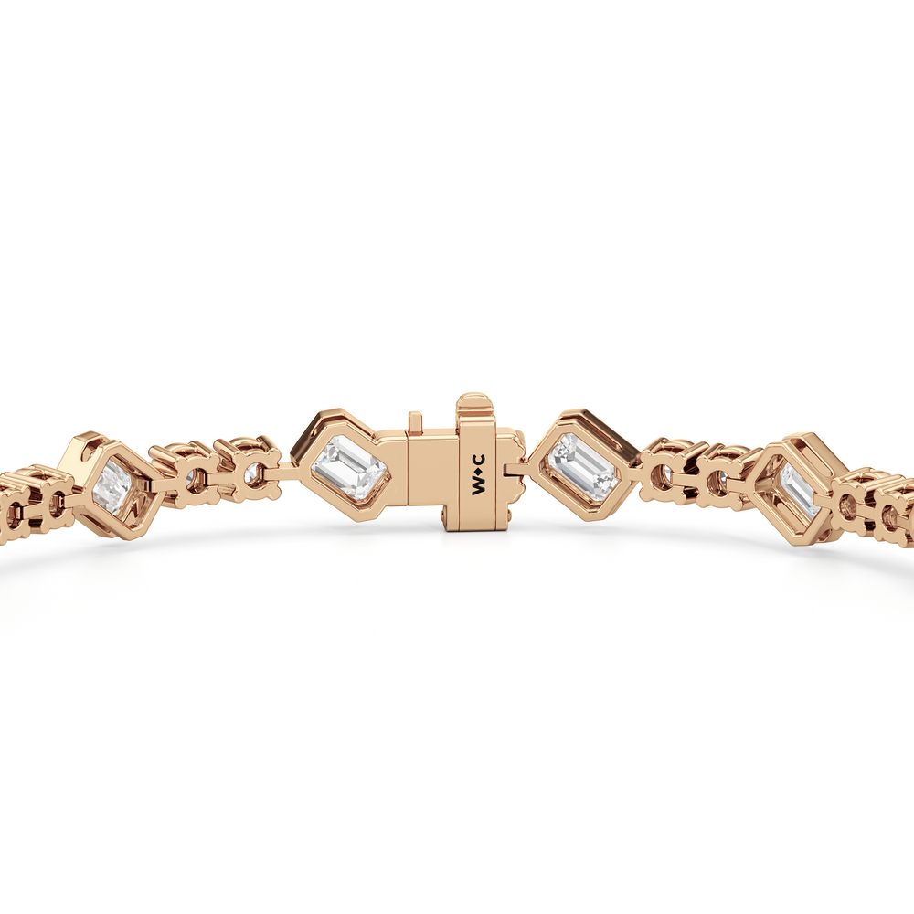 Stationed Emerald Bezel Set Tennis Bracelet with 7 Cut Diamond in 14KT Rose Gold view 7