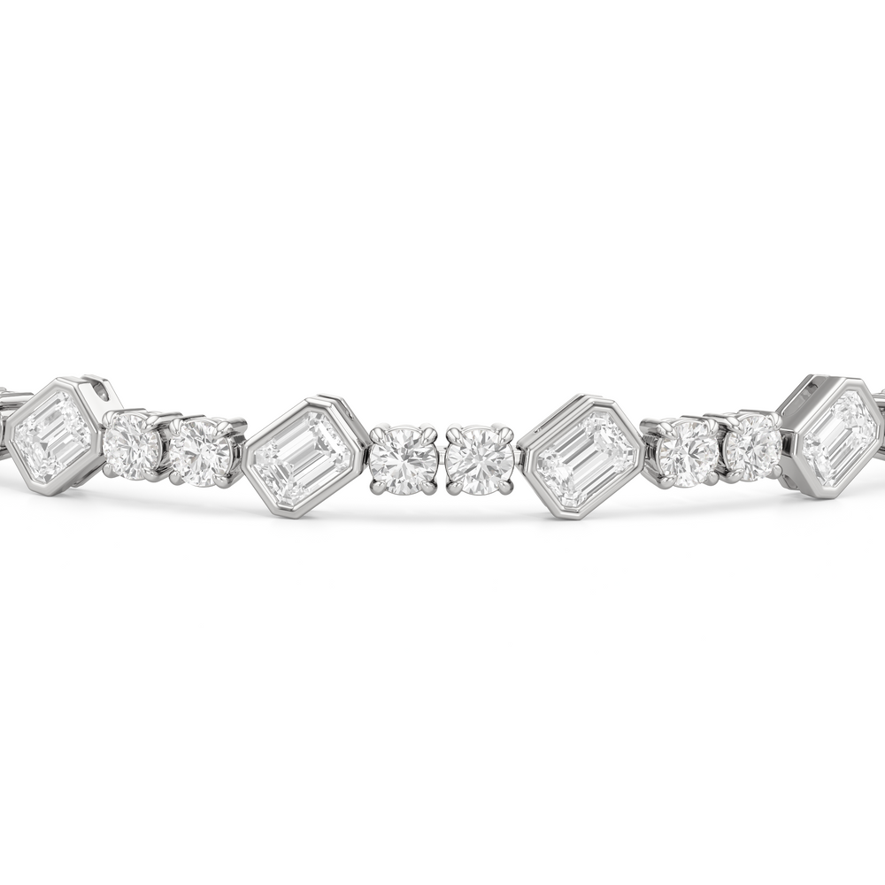 Stationed Emerald Bezel Set Tennis Bracelet with 7 Cut Diamond in 14KT White Gold view 6