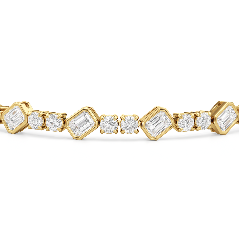 Stationed Emerald Bezel Set Tennis Bracelet with 7 Cut Diamond in 14KT Yellow Gold view 6