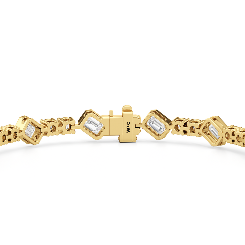 Stationed Emerald Bezel Set Tennis Bracelet with 7 Cut Diamond in 14KT Yellow Gold view 7