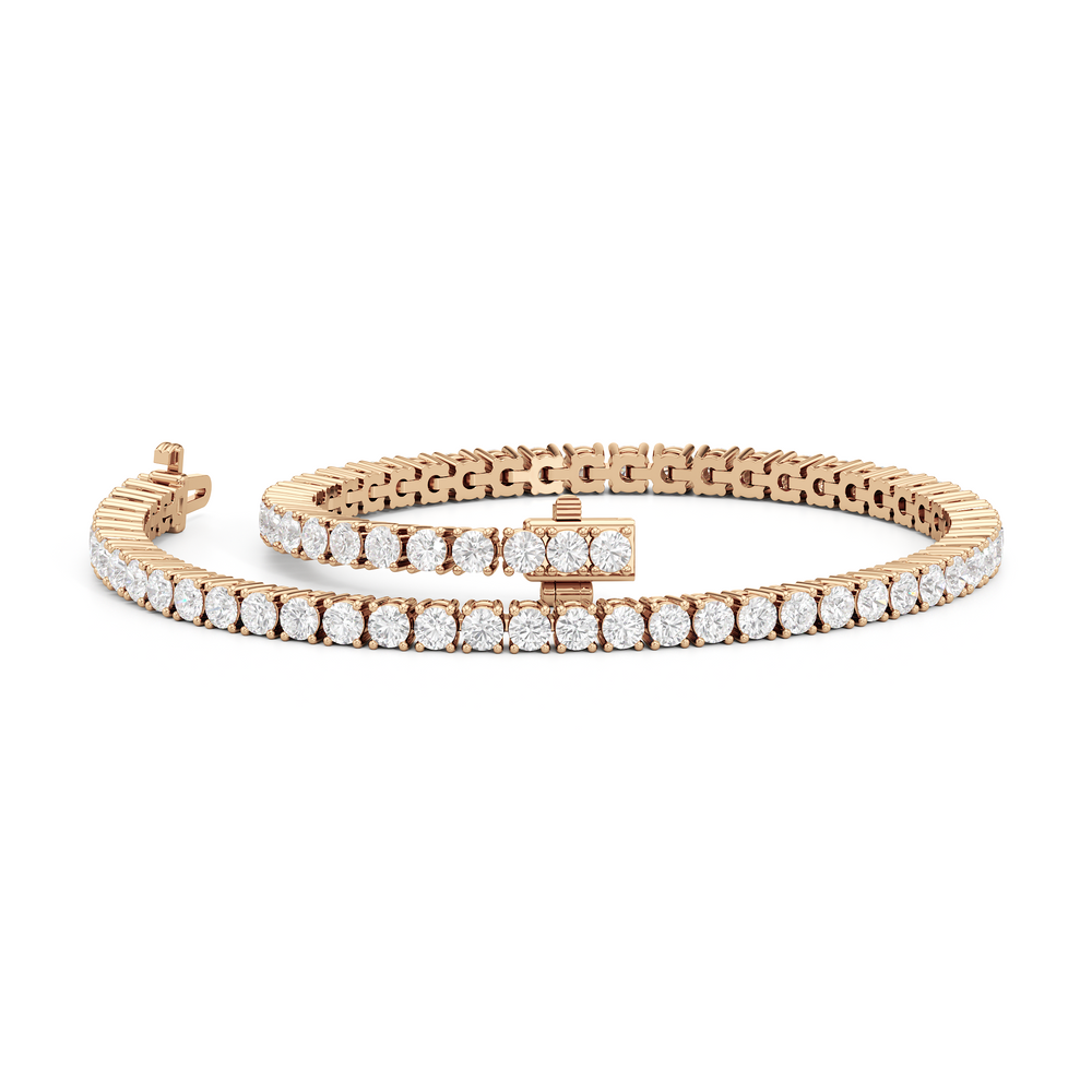 Four Prong Lab Diamond Tennis Bracelet with 3 Cut Diamond in 14KT Rose Gold view 3