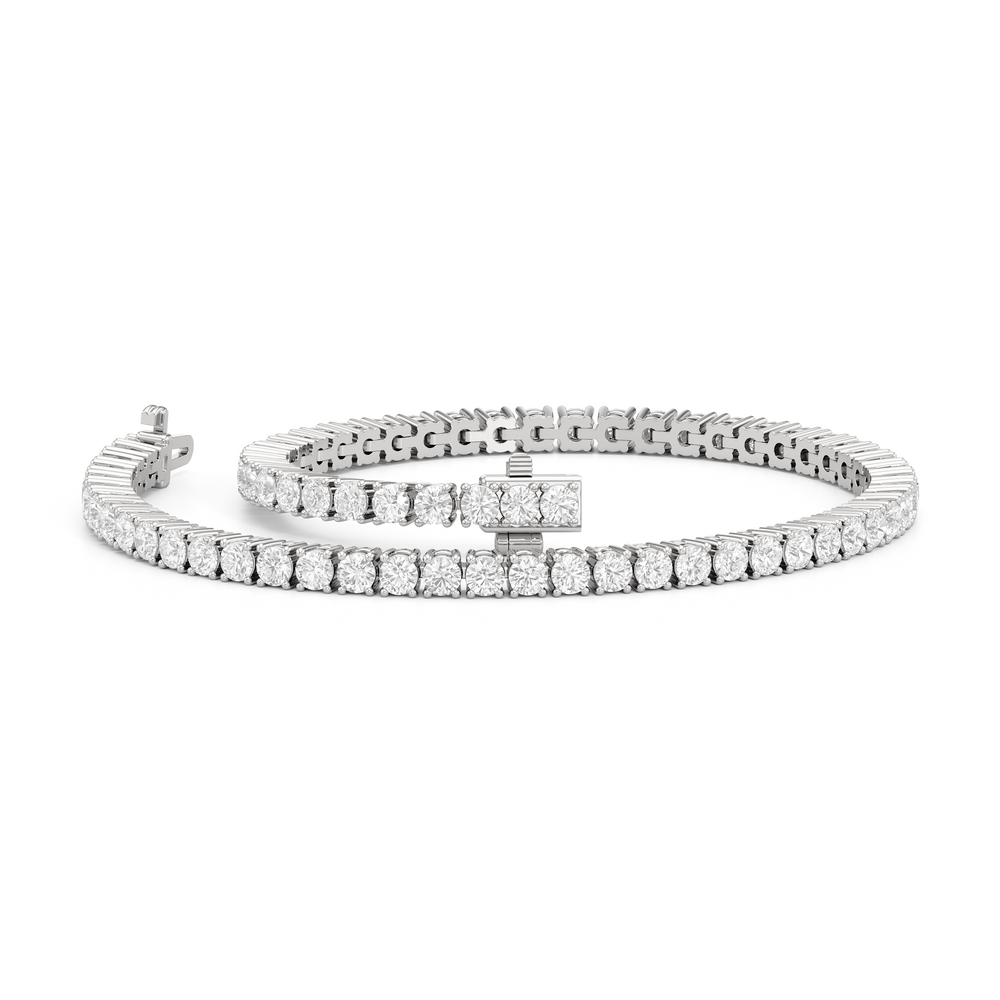 Four Prong Lab Diamond Tennis Bracelet with 3 Cut Diamond in 14KT White Gold view 3