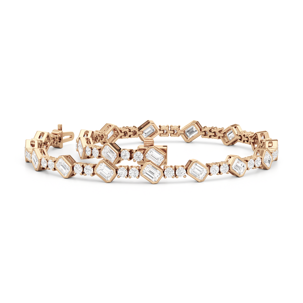 Stationed Emerald Bezel Set Tennis Bracelet with 4 Cut Diamond in 14KT Rose Gold view 3