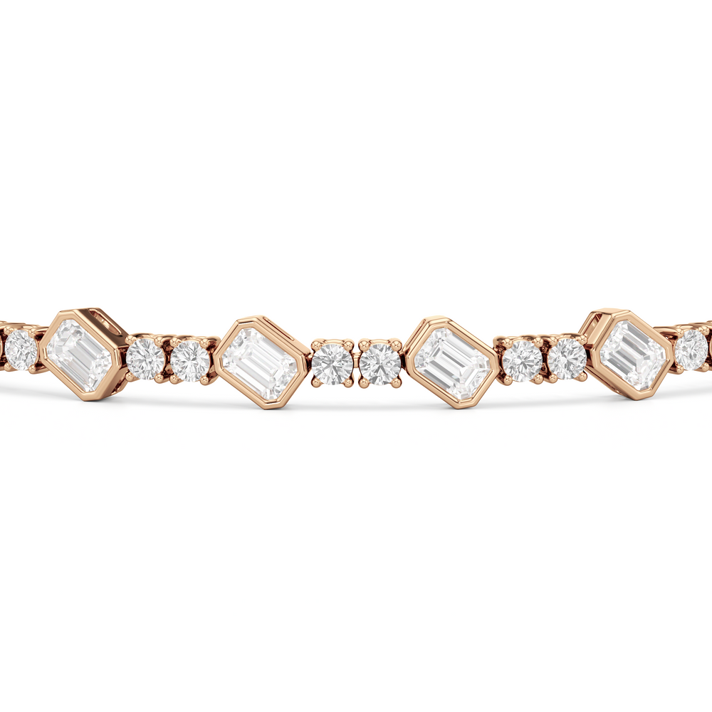 Stationed Emerald Bezel Set Tennis Bracelet with 4 Cut Diamond in 14KT Rose Gold view 6