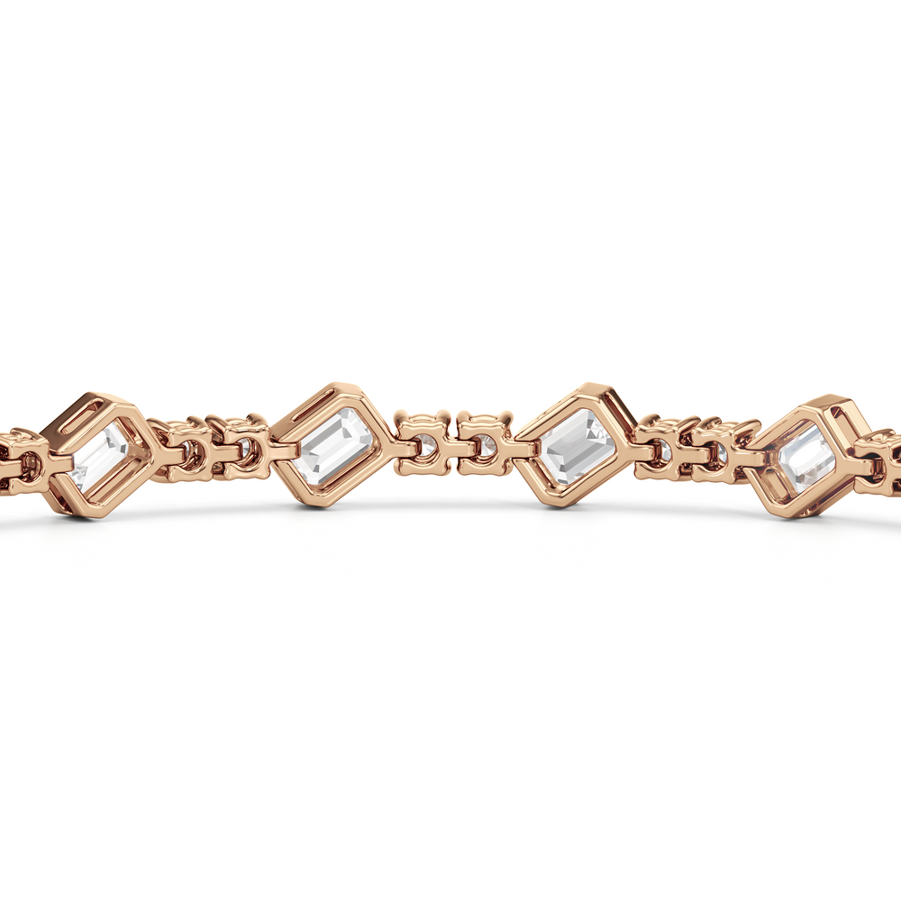 Stationed Emerald Bezel Set Tennis Bracelet with 4 Cut Diamond in 14KT Rose Gold view 8