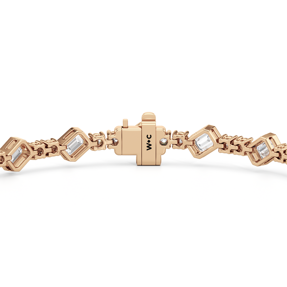 Stationed Emerald Bezel Set Tennis Bracelet with 4 Cut Diamond in 14KT Rose Gold view 7