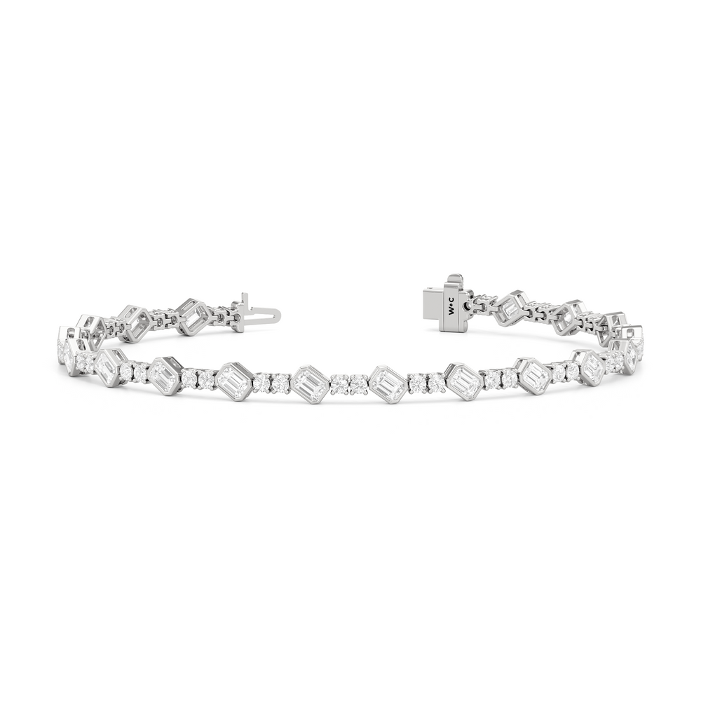 Stationed Emerald Bezel Set Tennis Bracelet with 4 Cut Diamond in 14KT White Gold view 2