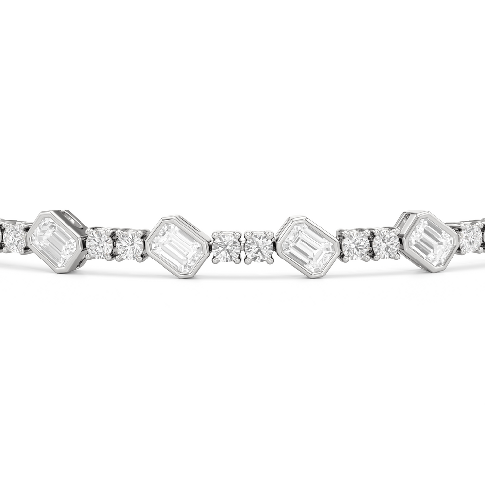 Stationed Emerald Bezel Set Tennis Bracelet with 4 Cut Diamond in 14KT White Gold view 6