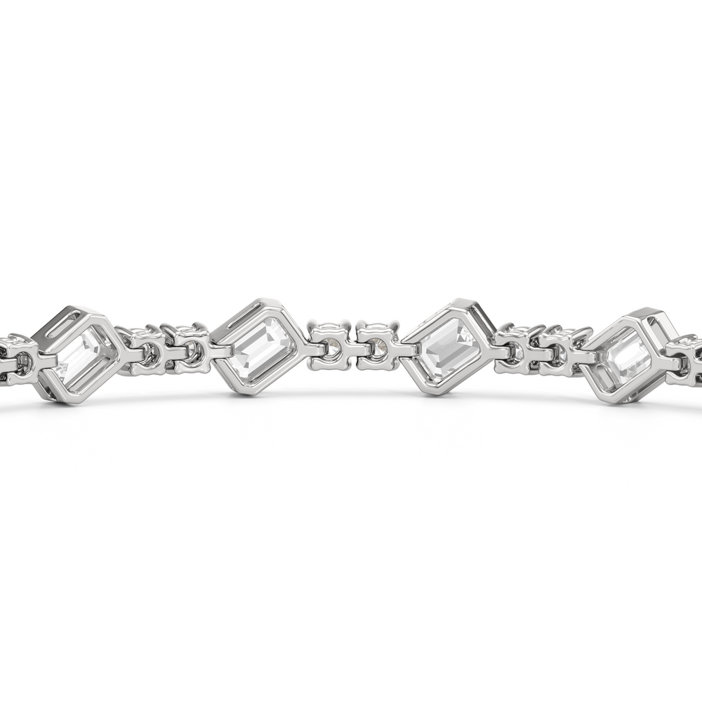 Stationed Emerald Bezel Set Tennis Bracelet with 4 Cut Diamond in 14KT White Gold view 8
